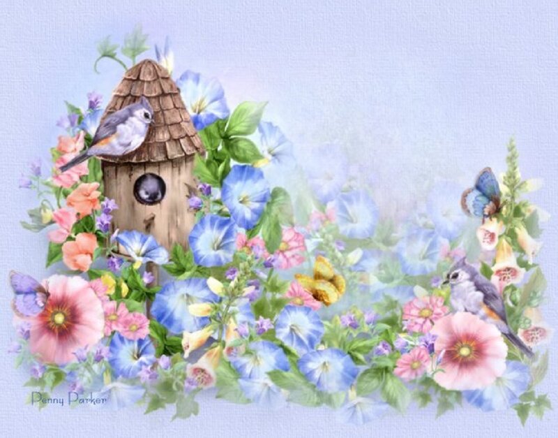 Birdhouse with Flowers