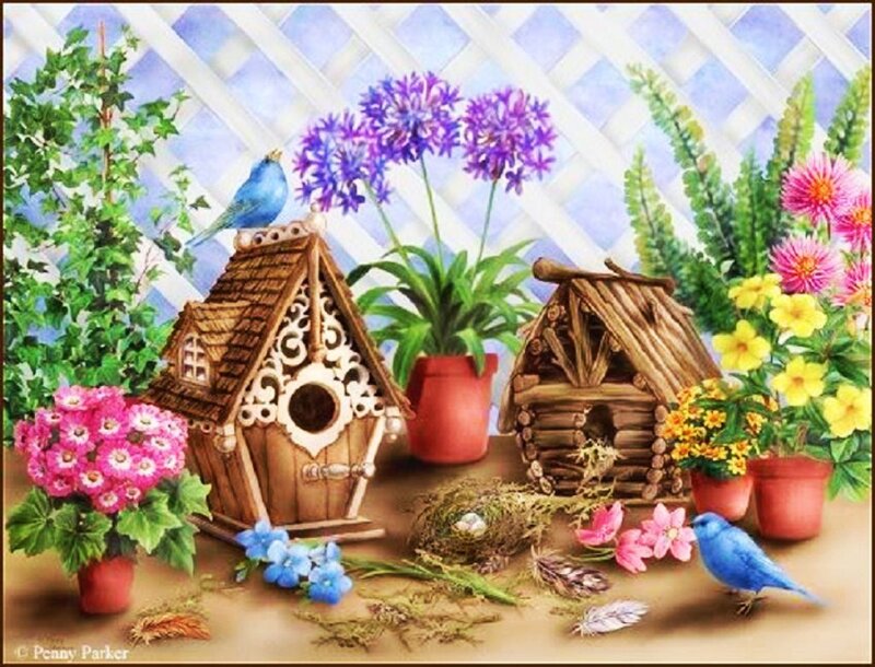 Birdhouses and Birds