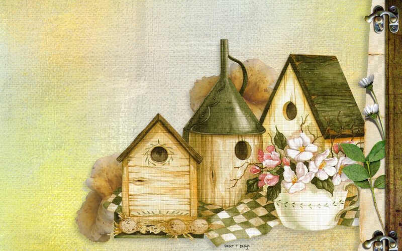 Birdhouses and Flowers — Yellow