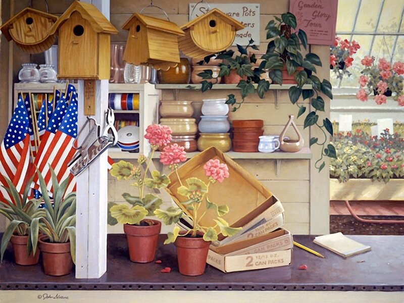 Birdhouses and Plants — Brown