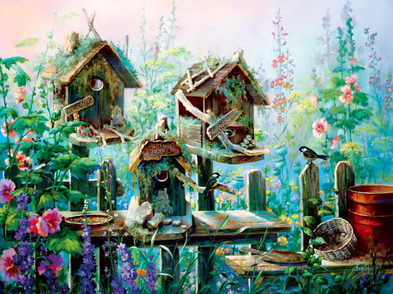 Birdhouses in Garden — Green