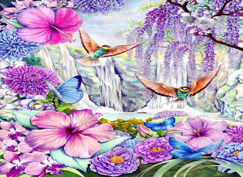 Birds and Butterflies in Garden