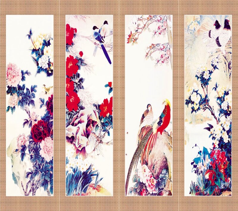 Birds and Flowers Painting — Red