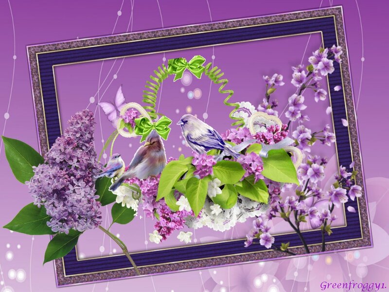 Birds and Lilac Flowers