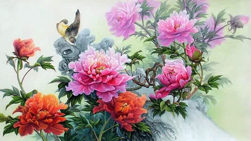 Birds and Peonies — Pink