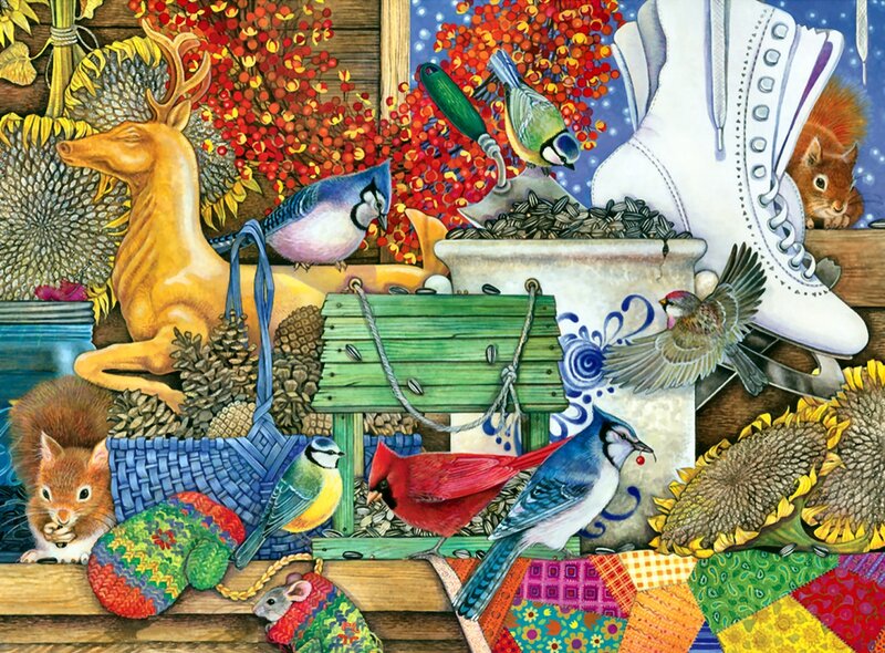 Birds and Squirrels at Feeder