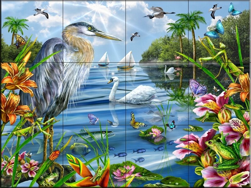 Birds and wildlife by a pond