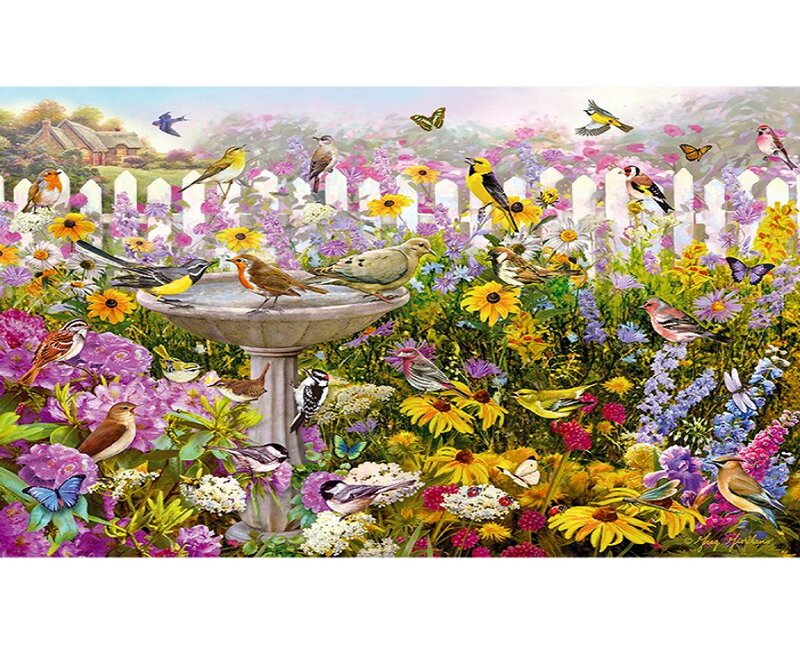 Birds at a Birdbath