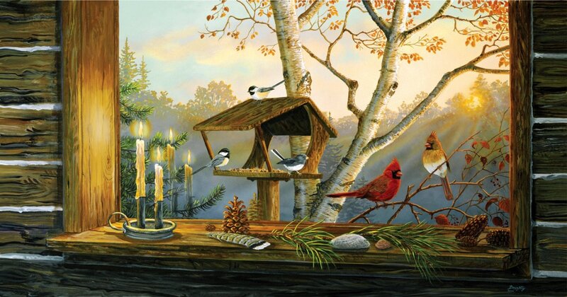 Birds at Bird Feeder — Brown