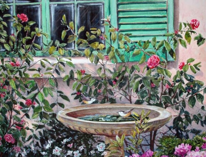Birds at Birdbath