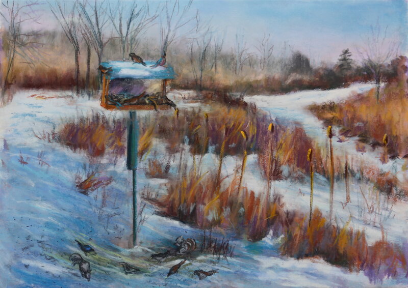 Birds at Feeder in Snow