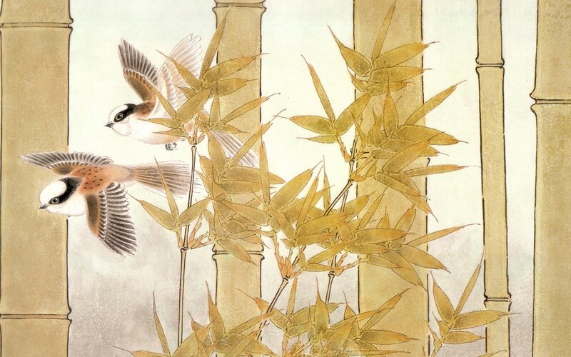Birds Flying Among Bamboo