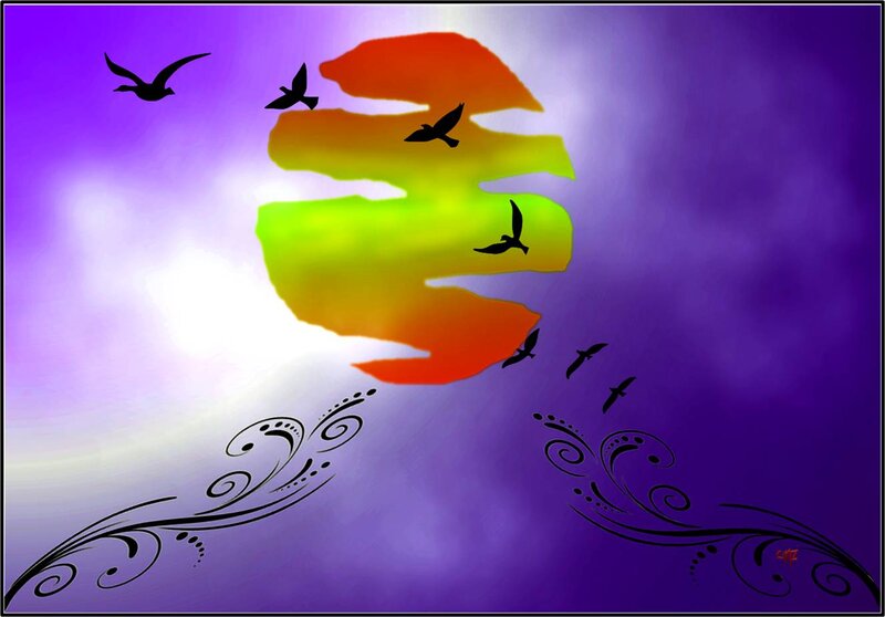 Birds Flying at Sunset — Purple