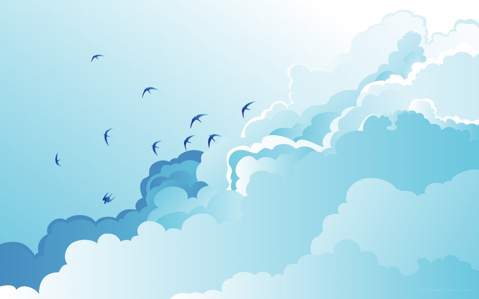 birds flying in a blue sky
