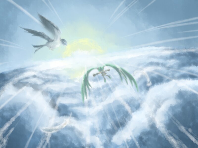 Birds flying in a storm