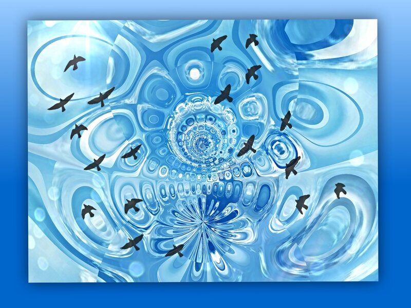 Birds Flying in Blue Pattern