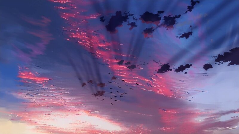 Birds Flying in Sunset Sky — Pink
