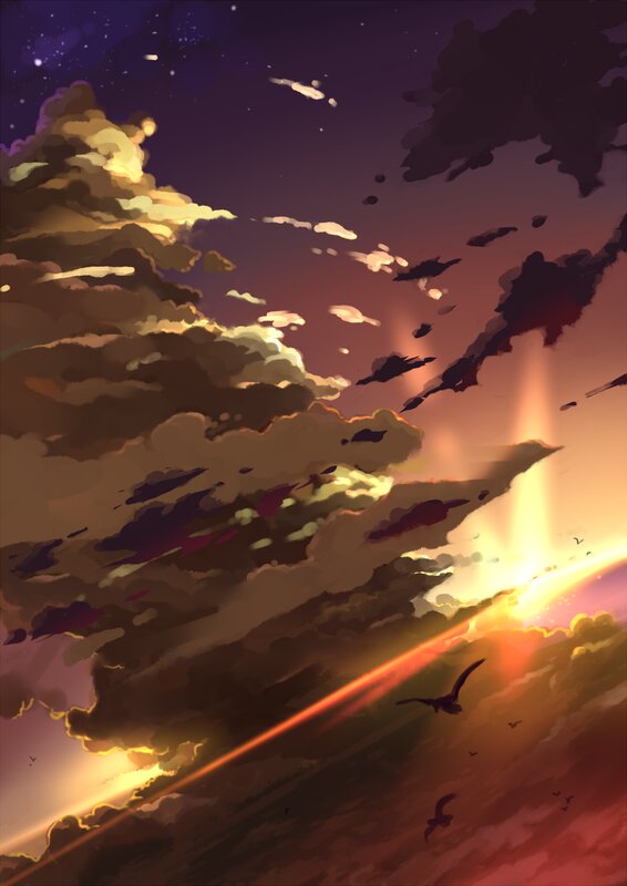 Birds Flying in Sunset Sky — Purple