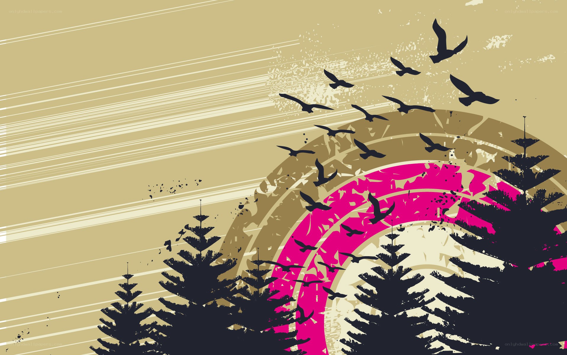 Birds flying over forest