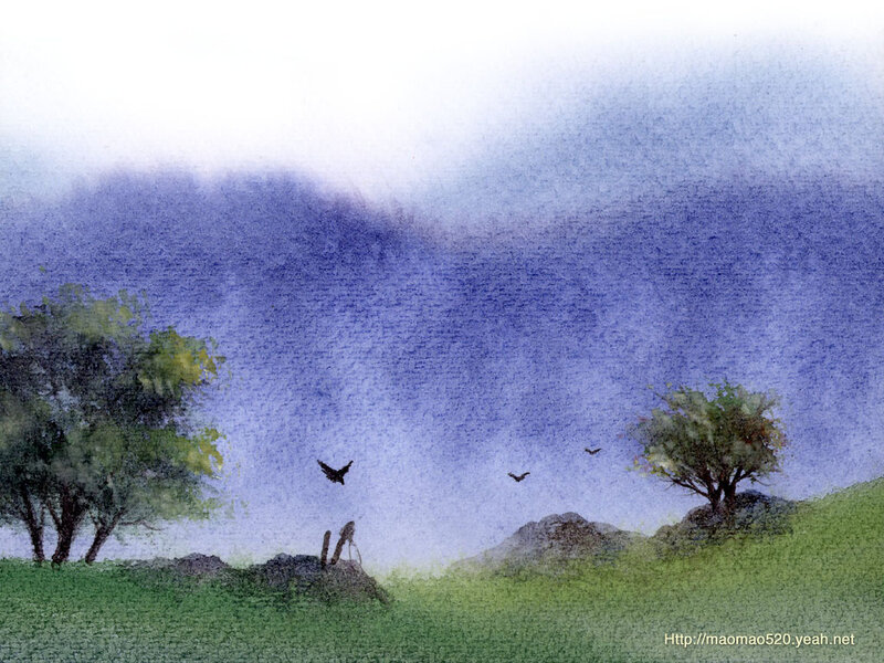 Birds Flying over Hills — Green