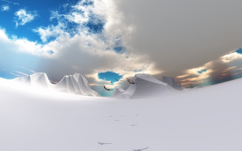 Birds Flying over Ice — White, Serene