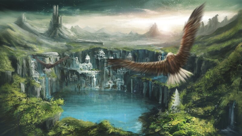 Birds Flying over Lake — Green