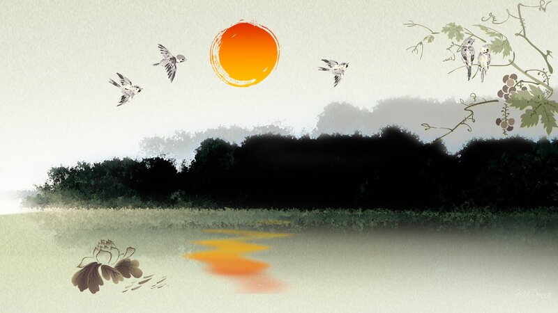 Birds Flying over Lake — Orange