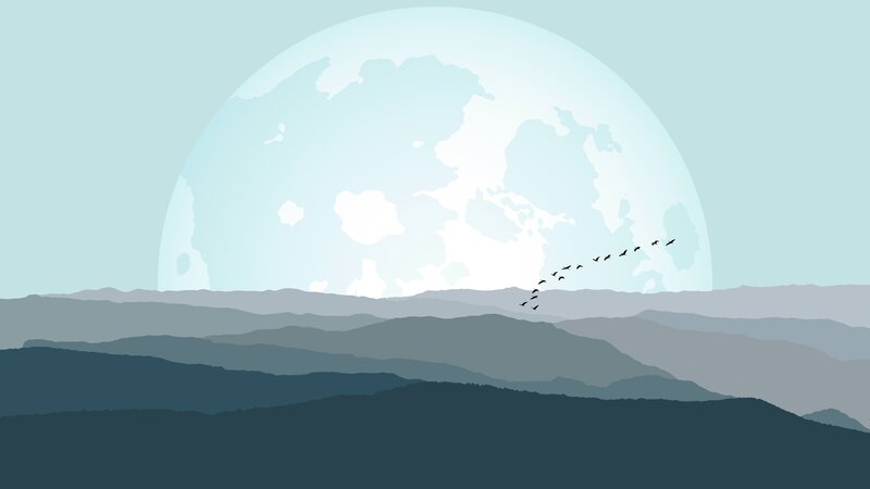 Birds Flying over Mountains — Blue