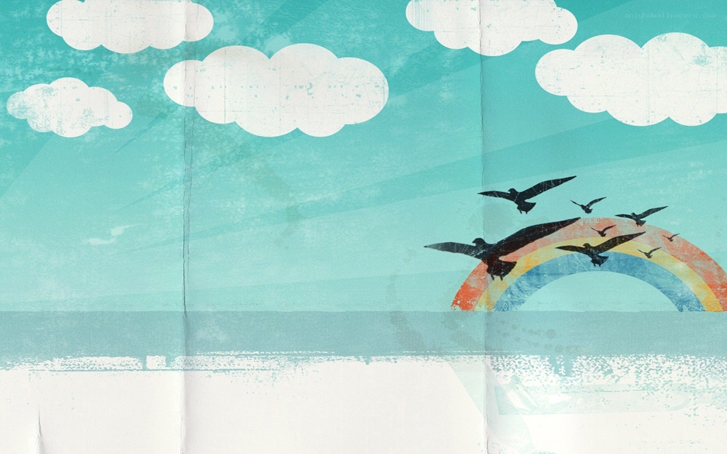 birds flying over rainbow