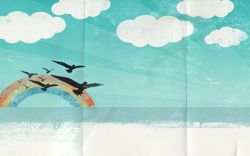 Birds Flying over Rainbow — Teal