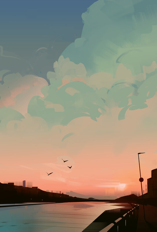 Birds Flying over River — Orange
