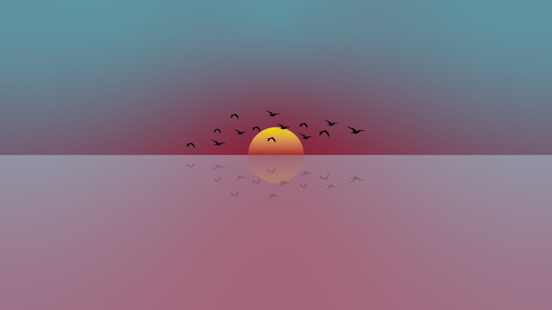 Birds Flying over Sun — Red