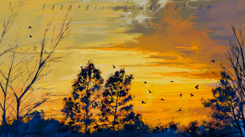 Birds Flying over Trees — Yellow