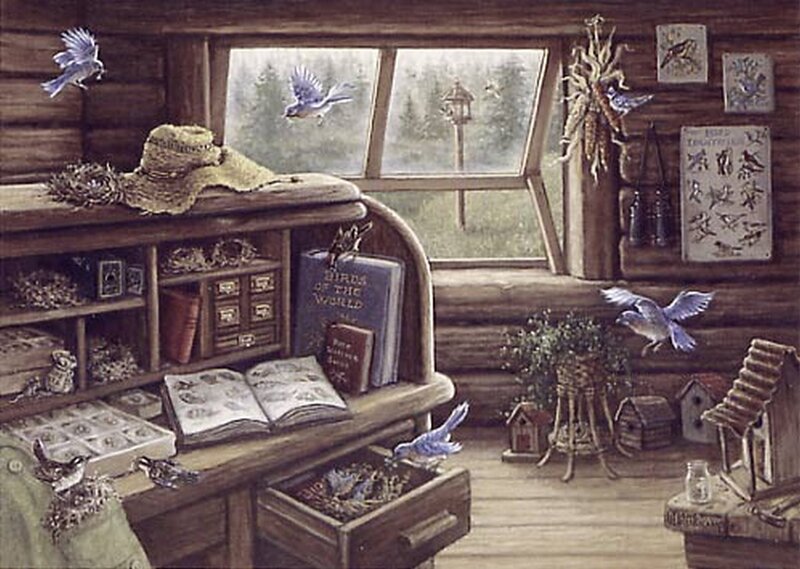 Birds in a Cabin