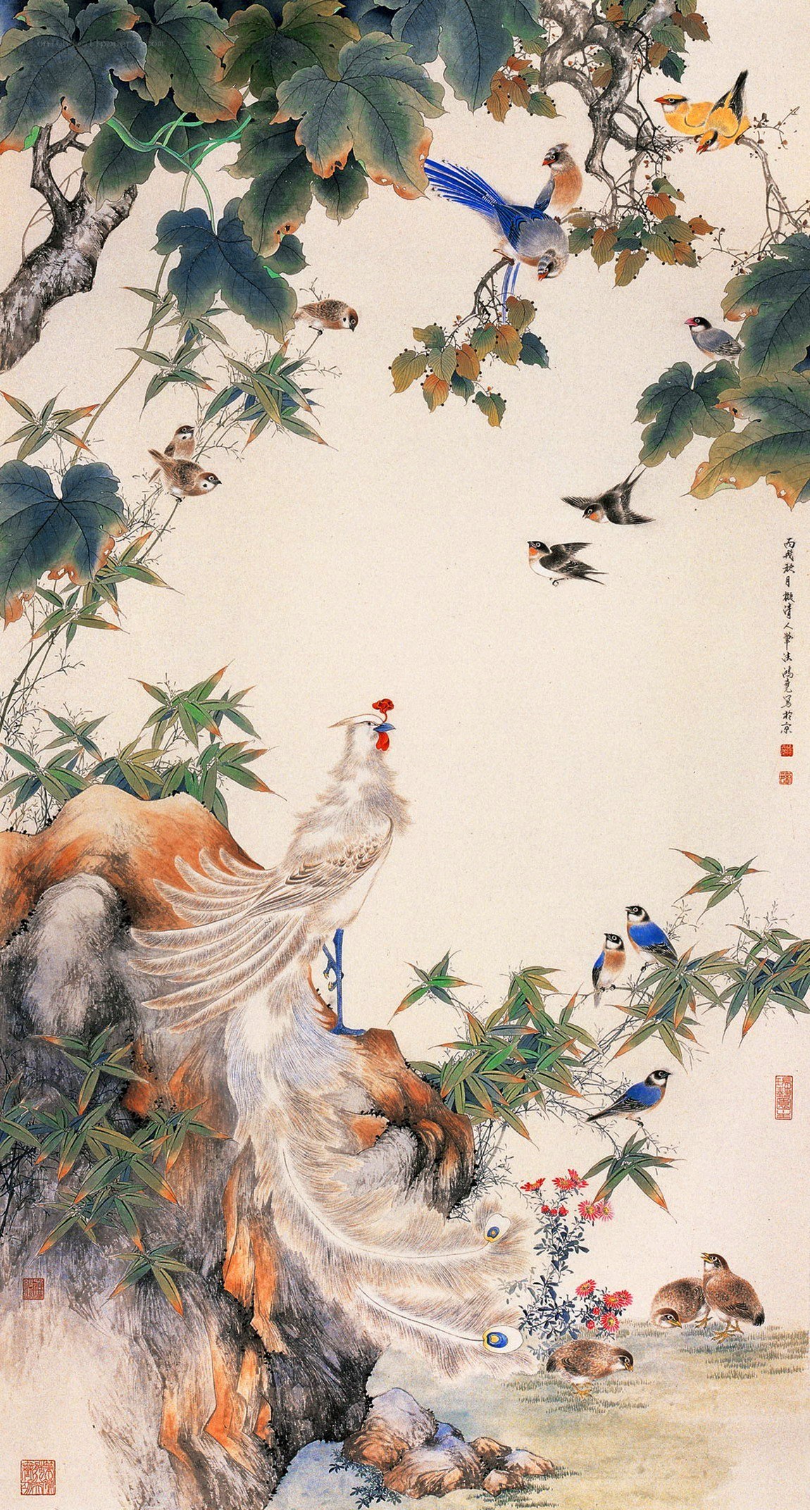 Birds in a Garden Scene