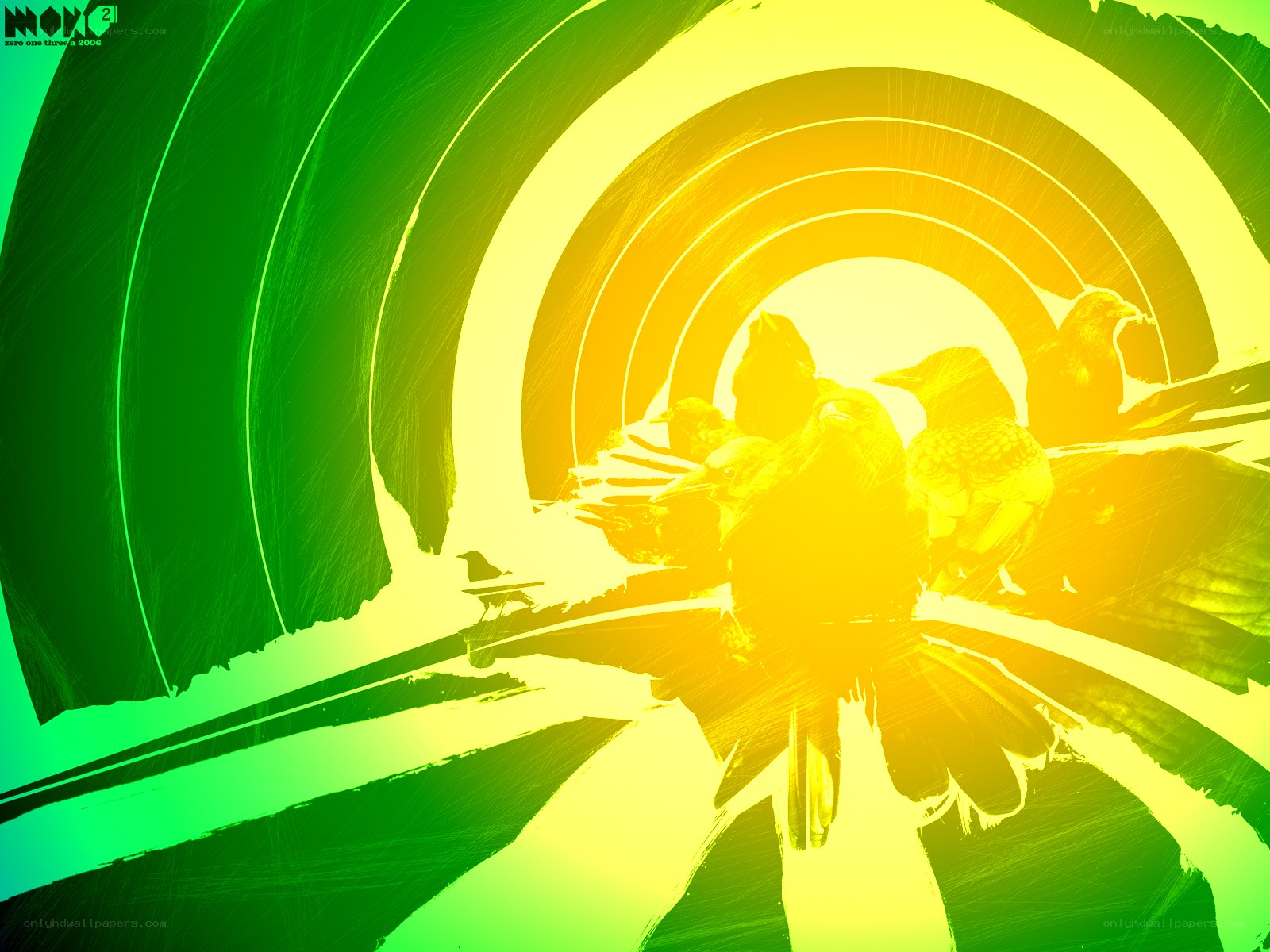 Birds in a glowing tunnel