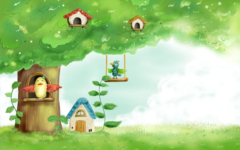 Birds in a treehouse village