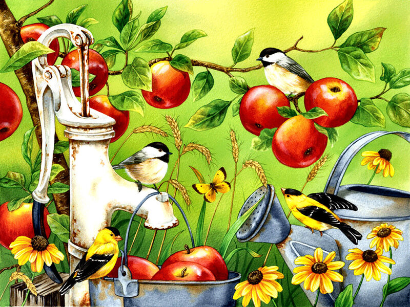 Birds in Apple Orchard