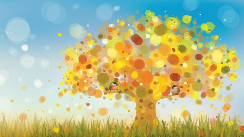 Birds in Autumn Tree