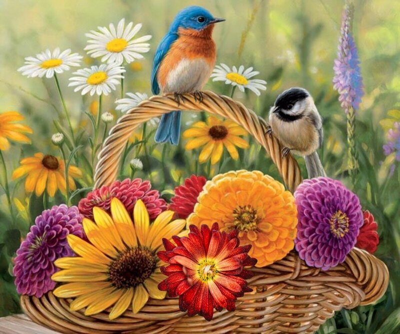 Birds in Flower Basket