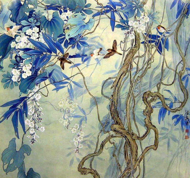 Birds in Flowering Vines