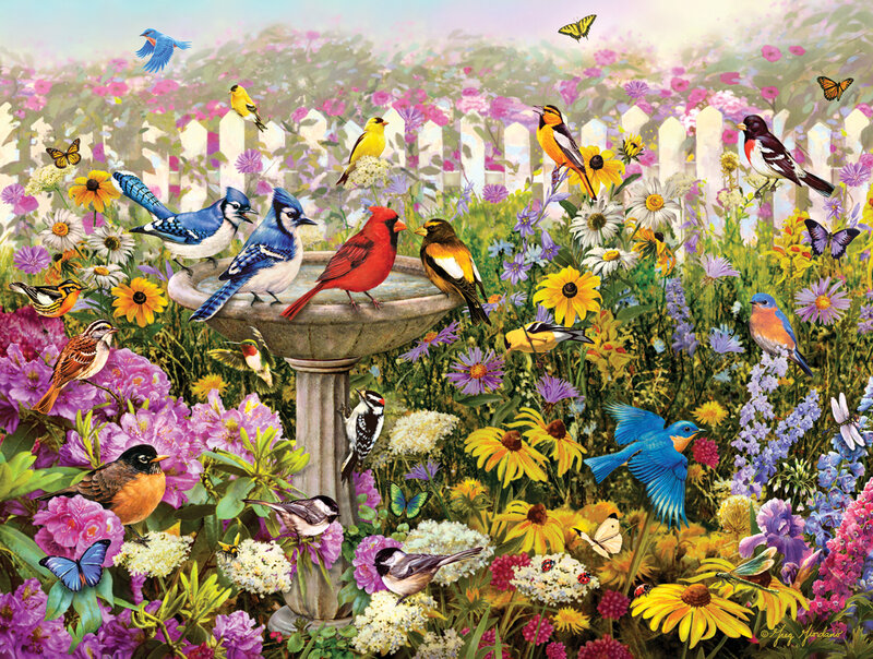 Birds in Garden — Purple
