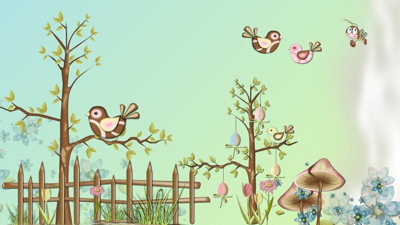 Birds in Garden Scene