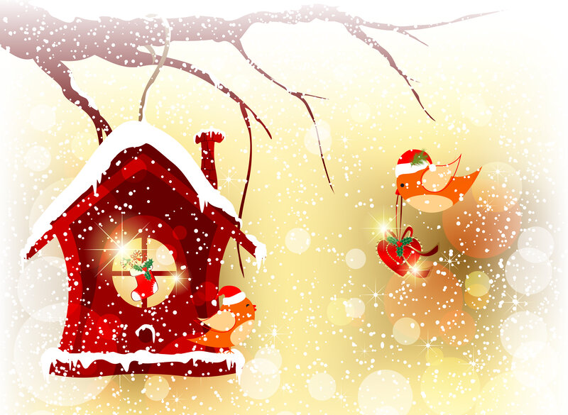 Birds in Red Birdhouse
