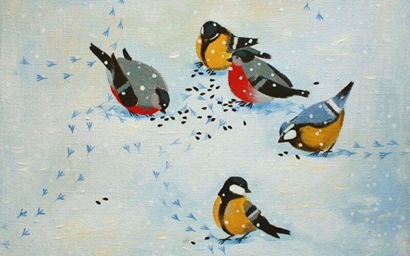 Birds in Snow — Blue