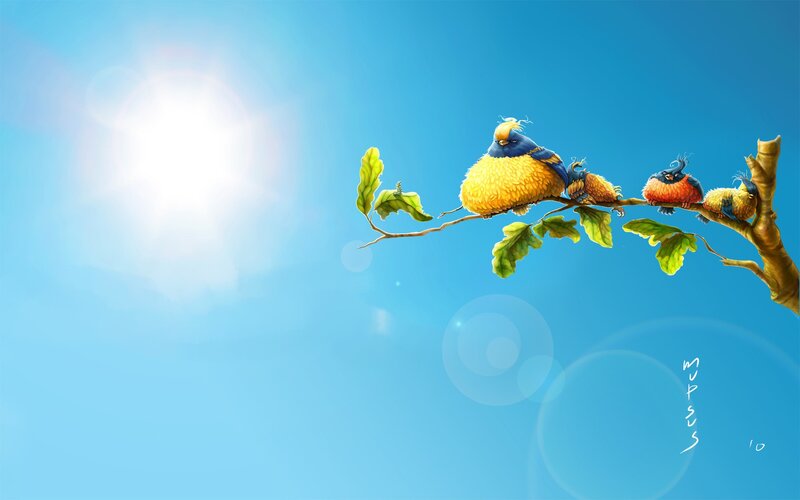 Birds on a Branch — Blue, Serene, Afternoon