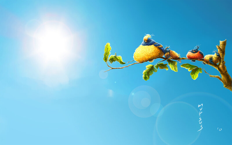 Birds on a Branch — Blue, Serene