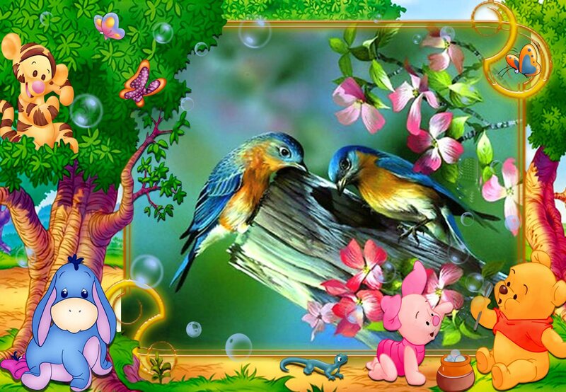 Birds on a Branch — Green, Playful