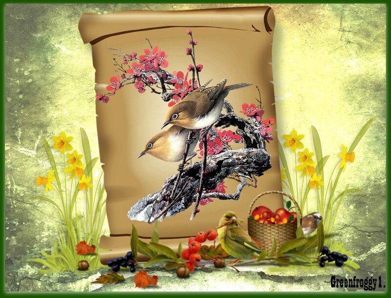 Birds on a Branch — Green, Serene, Spring