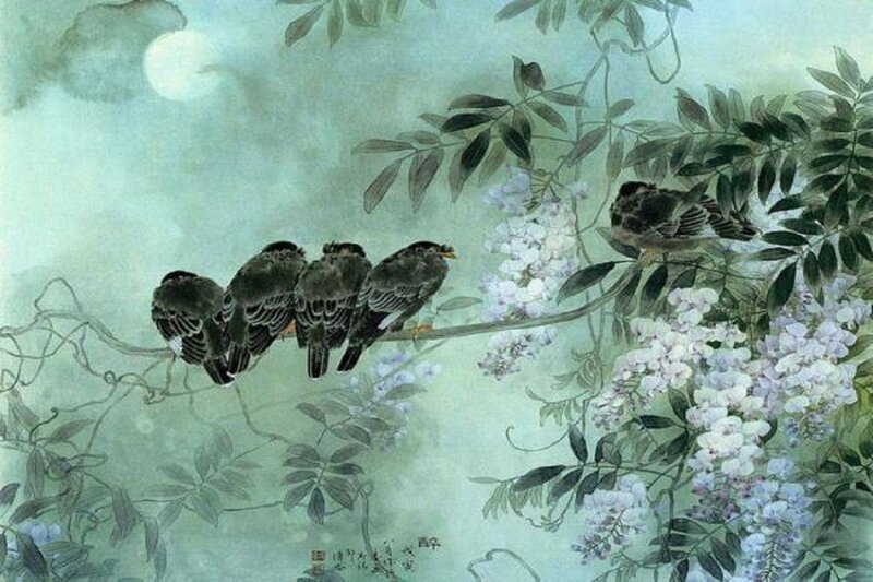Birds on a Branch — Green, Serene